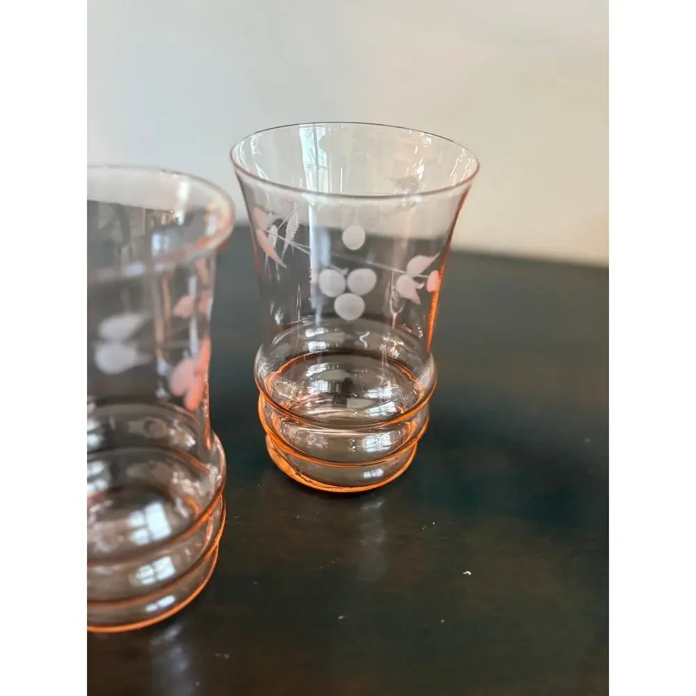 Vintage MacBeth-Evans Pink Leaf Etch Juice Glasses Set of 3 Depression Glass